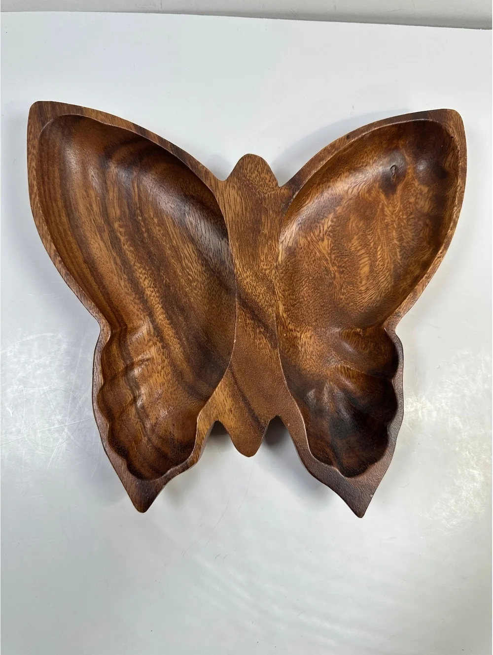Wooden Butterfly Serving Dish Carved Bowl Trinkets Nuts Whimsical Farmhouse
